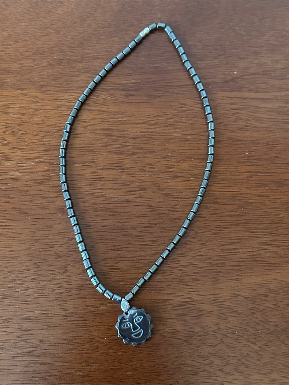 Hematite Beaded Lion Pendant Necklace - Gunmetal Black
